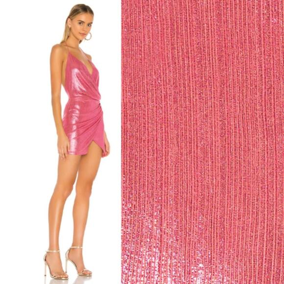 Superdown Missie Wrap Front Dress in Pink Metallic NWT Size Small - Picture 2 of 3